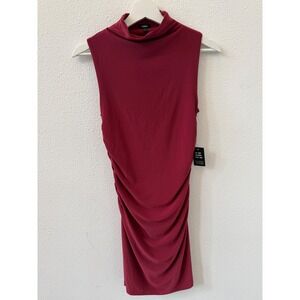 Express Womens Burgundy Mock Neck Ruched Bodycon Sleeveless Dress S NEW